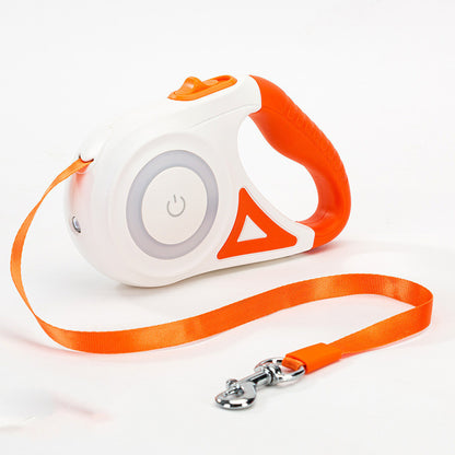 Laisse pour chien rétractable et collier avec lumière intégrée — corde de traction automatique pour chien ou chat, adaptée aux animaux de petite et moyenne taille.