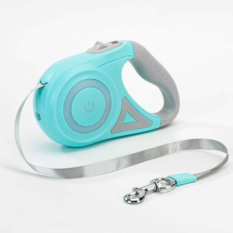 Laisse pour chien rétractable et collier avec lumière intégrée — corde de traction automatique pour chien ou chat, adaptée aux animaux de petite et moyenne taille.