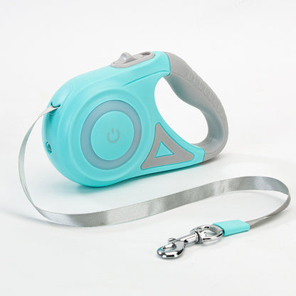 Laisse pour chien rétractable et collier avec lumière intégrée — corde de traction automatique pour chien ou chat, adaptée aux animaux de petite et moyenne taille.