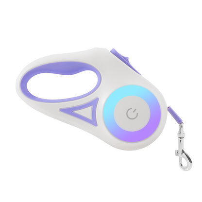 Laisse pour chien rétractable et collier avec lumière intégrée — corde de traction automatique pour chien ou chat, adaptée aux animaux de petite et moyenne taille.